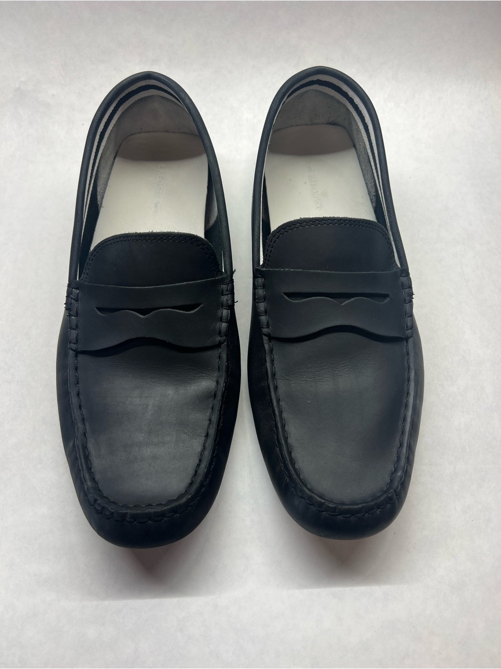 Men's Lacoste Concours Loafers, Classic Leather Slip-On, Size 10, Cam Black, EUC